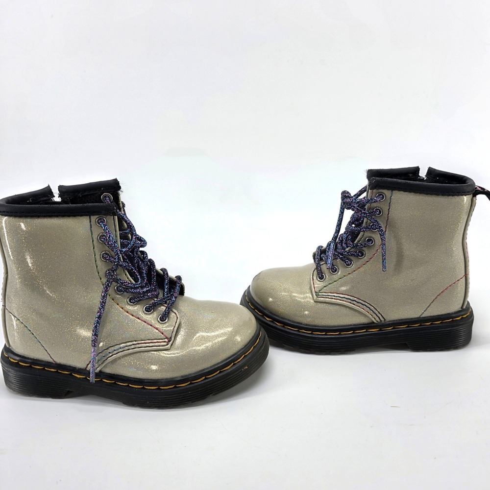 Dr Martens Sparkle Rays Boot Toddler 7 Silver Glitter Rainbow Stitch Combat 1460